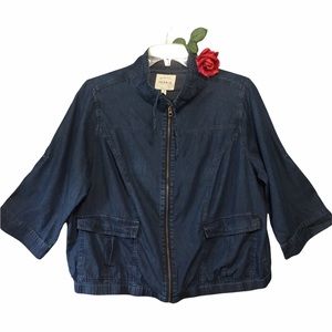 Torrid light weight military jacket dark blue Cotton 3/4 sleeves zip fro…